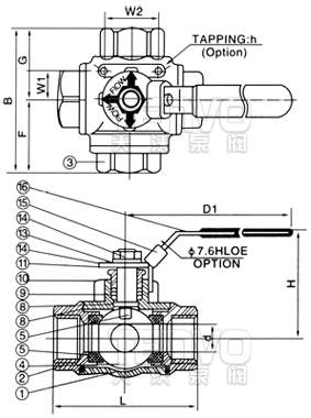 Q15F内螺纹三通球阀结构图
