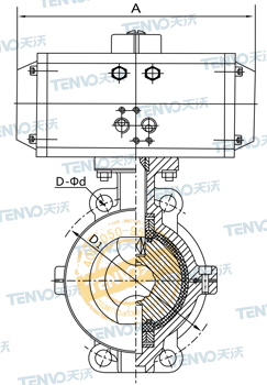 D671F46气动对夹式衬氟蝶阀结构图