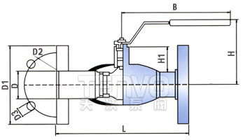 （法兰连接）手柄缩径全焊接球阀结构图