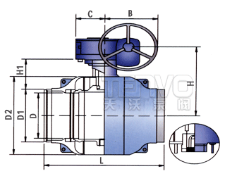 （焊接连接）蜗轮全通径全焊接球阀结构图