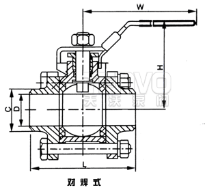 三片式（对焊）焊接球阀结构图