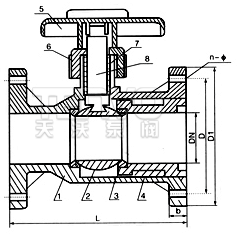 UPVC塑料法兰球阀结构图