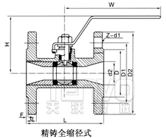 精铸全通径填料仓整体式法兰球阀结构图