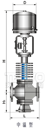 中温型三通合流调节阀外形尺寸图