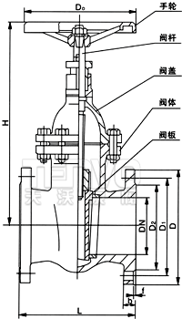 Z45T铸铁暗杆闸阀结构图