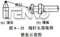 阀杆头部堆焊修复示意图